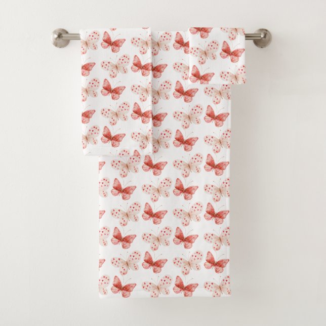 Blush Pink Red Butterflies   Badhandtuch Set (Insitu)