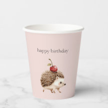 Blush Pink Red Cherry Adorable Hedgehog Birthday