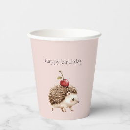 Blush Pink Red Cherry Adorable Hedgehog Birthday Pappbecher