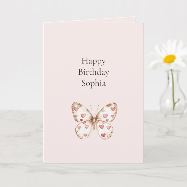 Blush Pink Red Hearfly Butterfly Geburtstag Karte (Kleine Pflanze)