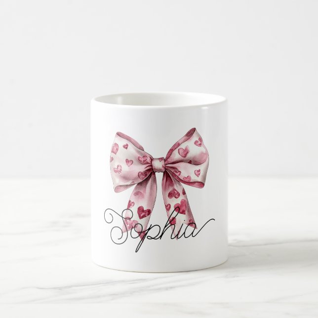 Blush Pink Red Hearts Bow Kaffeetasse (Mittel)