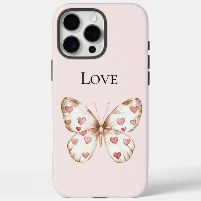 Blush Pink Red Hearts Butterfly Liebe Case-Mate iPhone Hülle (Rückseite)