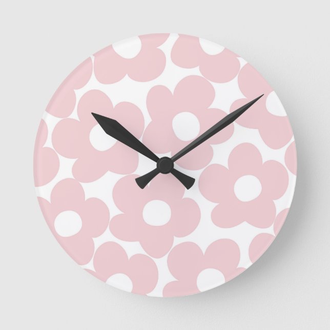 Blush Pink Retro Daisies #1 #decor #art Runde Wanduhr (Vorderseite)