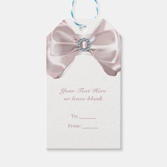 Blush Pink Ribbon & Diamonds Brautparty Elegant Geschenkanhänger (Vorderseite)