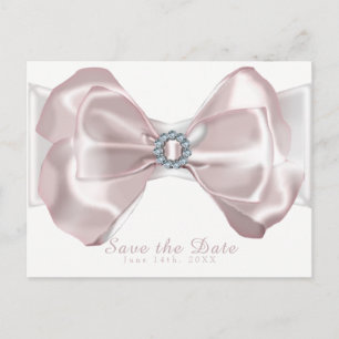 Blush Pink Ribbon & Diamonds Save the Date elegant Ankündigungspostkarte