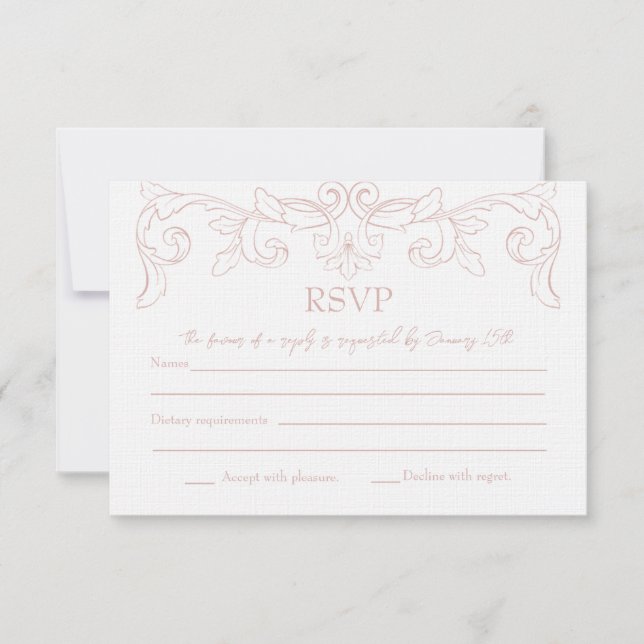 Blush Pink Rokoko Wedding RSVP Card (Vorderseite)