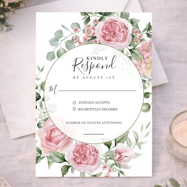 Blush Pink Romantic Floral Watercolor Wedding RSVP Karte (Blush Pink Romantic Floral Watercolor Wedding RSVP Card)
