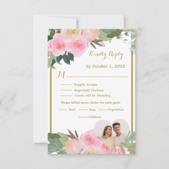 Blush Pink Romantic Floral Wedding RSVP Card (Vorderseite)