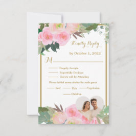 Blush Pink Romantic Floral Wedding RSVP Card Karte