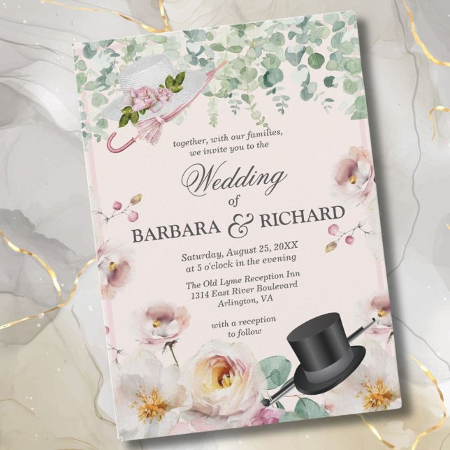 Blush Pink Romantic Top Hat Hochzeit Einladung (Von Creator hochgeladen)