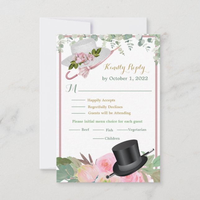 Blush Pink Romantische Blumenhochzeit RSVP Karte (Vorderseite)