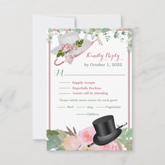 Blush Pink Romantische Blumenhochzeit RSVP Karte (Vorderseite)
