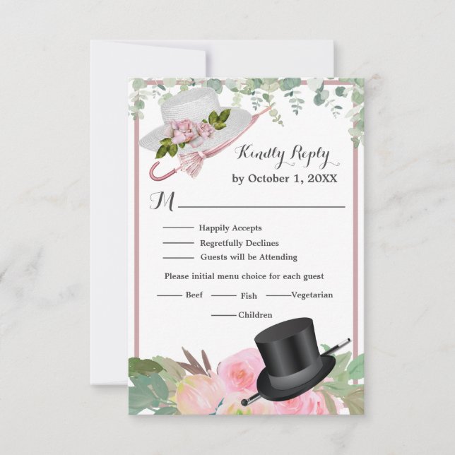 Blush Pink Romantische Blumenhochzeit RSVP Karte (Vorderseite)