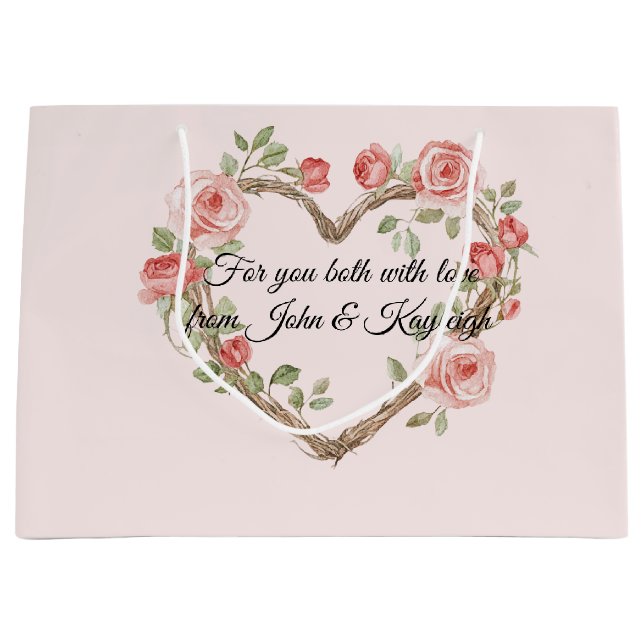 Blush Pink Romantische Rote Rose Blumenkohl Hochze Große Geschenktüte (Vorderseite)