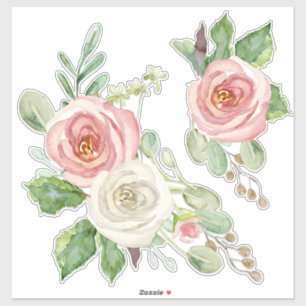 Blush Pink Rose Aquarell Bläschen Blätter Aufkleber