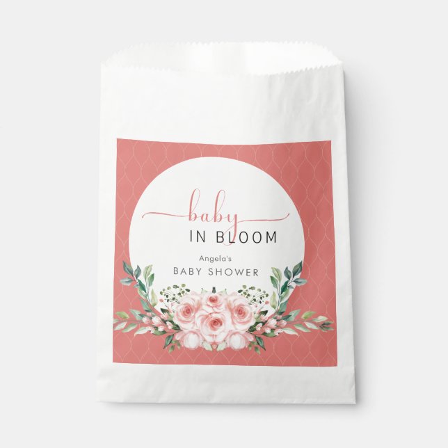 Blush Pink Rose Baby in Blütendusche Geschenktütchen (Vorderseite)