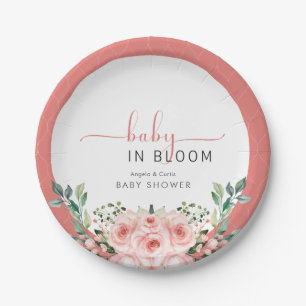 Blush Pink Rose Baby in Blütendusche Windelwindung Pappteller