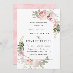 Blush Pink Rose Bloral Hochzeitseinladung Einladung
