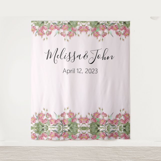Blush Pink Rose Blues Hochzeitsszenario Wandteppich (Vorderseite)