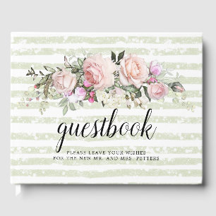 Blush Pink Rose Blues und Stripe Wedding Gästebuch