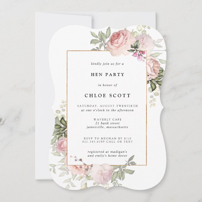 Blush Pink Rose Blumengebirge Party laden Einladung (Vorderseite)