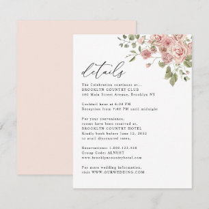 Blush Pink Rose Blumeninformationen Hochzeiten Begleitkarte
