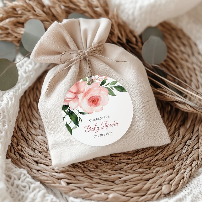Blush Pink Rose Blumenspülung Baby Dusche Geschenkanhänger (Blush Pink Rose Floral Baby Shower Favor Tags)