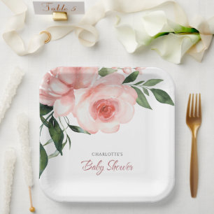 Blush Pink Rose Blumenspülung Baby Dusche Pappteller