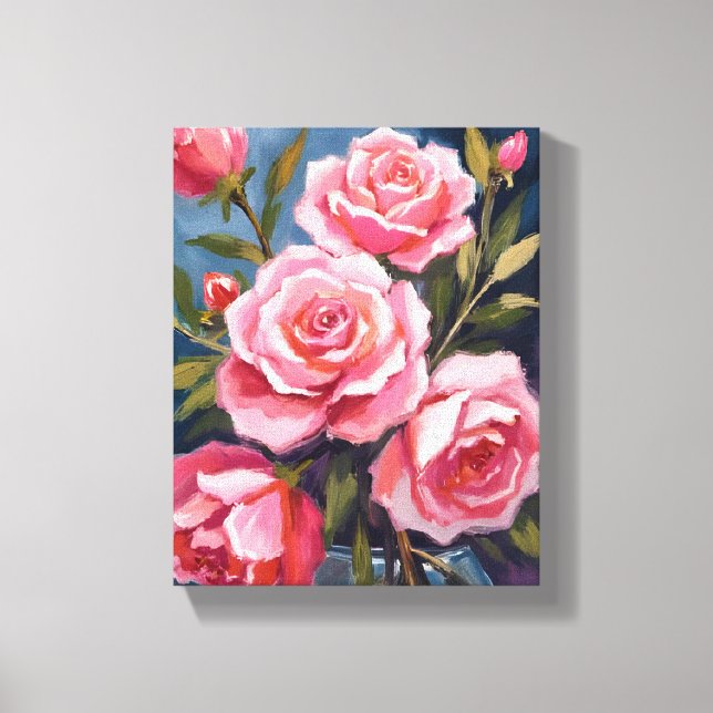 Blush Pink Rose Bouquet Painting Leinwanddruck (Vorderseite)