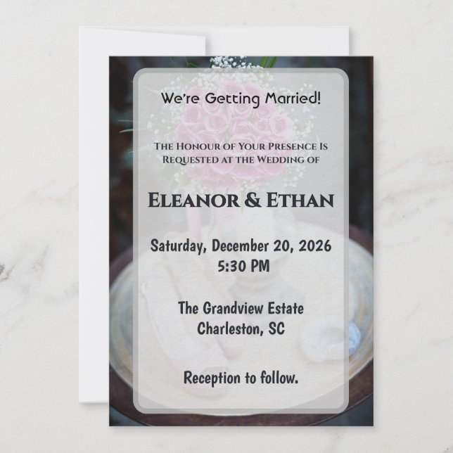 Blush Pink Rose Bouquet Rustic Wedding Invite Einladung (Vorderseite)