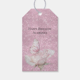 Blush Pink Rose Butterfly Sparkle Birthday Geschenkanhänger