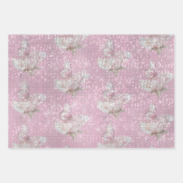 Blush Pink Rose Butterfly Sparkle Birthday Geschenkpapier Set