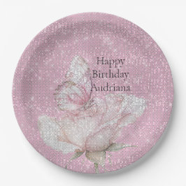 Blush Pink Rose Butterfly Sparkle Birthday Pappteller