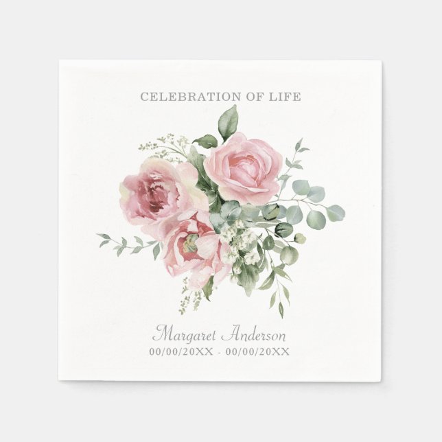 Blush Pink Rose Celebration of Life Serviette (Vorderseite)