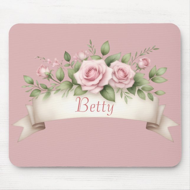 Blush Pink Rose Custom Name Mousepad (Vorne)