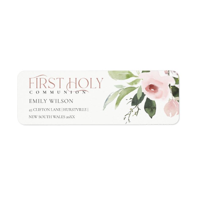 BLUSH PINK ROSE FLORA ERSTE HOLY COMMUNION ADRESSE (Vorne)