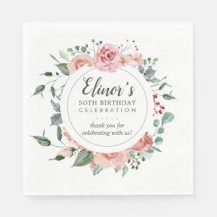 Blush Pink Rose Floral 50. Geburtstag Vielen Dank Serviette