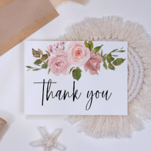 Blush Pink Rose Floral Elegant Danke Karte