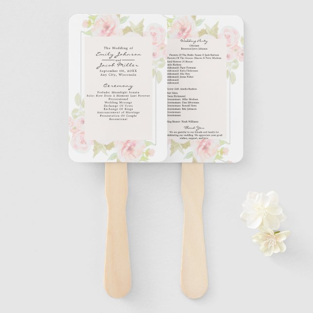 Blush Pink Rose Floral Wasserfarbe Programm Fächer (Vorne und Hinten)