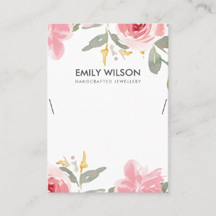 BLUSH PINK ROSE FLORAL WATERCOLOR NECKLACE DISPLAY VISITENKARTE