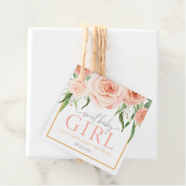 Blush Pink Rose Garden Floral Girl Baby Shower Geschenkanhänger