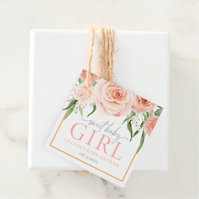 Blush Pink Rose Garden Floral Girl Baby Shower  Geschenkanhänger (Beispiel)