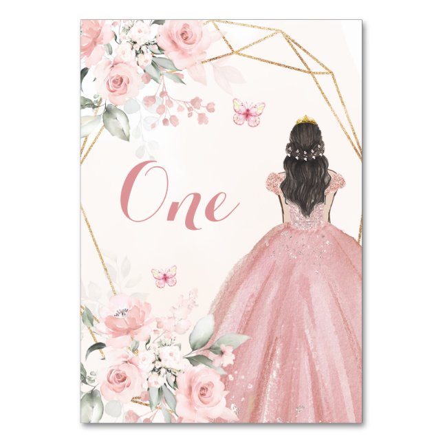 Blush Pink Rose Geometric Girl Sweet 16. Geburtsta Tischnummer (Vorderseite)