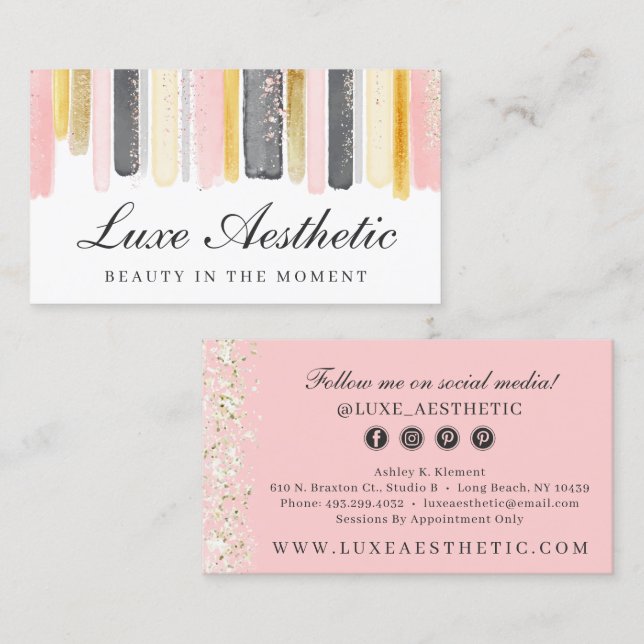 Blush Pink & Rose Gold Aquarell Social Media Visitenkarte (Vorne/Hinten)