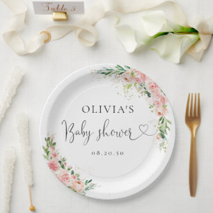 Blush Pink Rose Gold Baby Dusche Papierplatte Pappteller