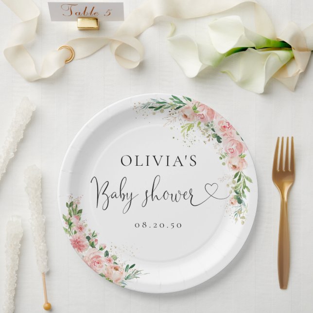 Blush Pink Rose Gold Baby Dusche Papierplatte Pappteller (Hochzeit)