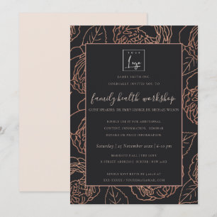 BLUSH PINK ROSE GOLD BLACK FLORAL WORKSHOP EREIGNI EINLADUNG