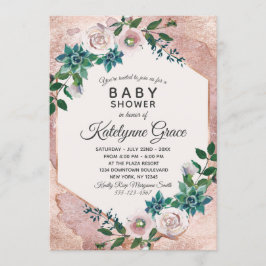 Blush Pink Rose Gold Bläserne Baby Dusche Einladun Einladung
