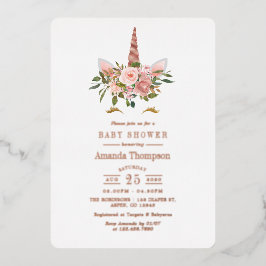 Blush Pink & Rose Gold Bläsernicorn Kinderdusche Folieneinladung