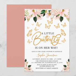Blush Pink Rose Gold Blumenschmetterling Baby Dusc Einladung